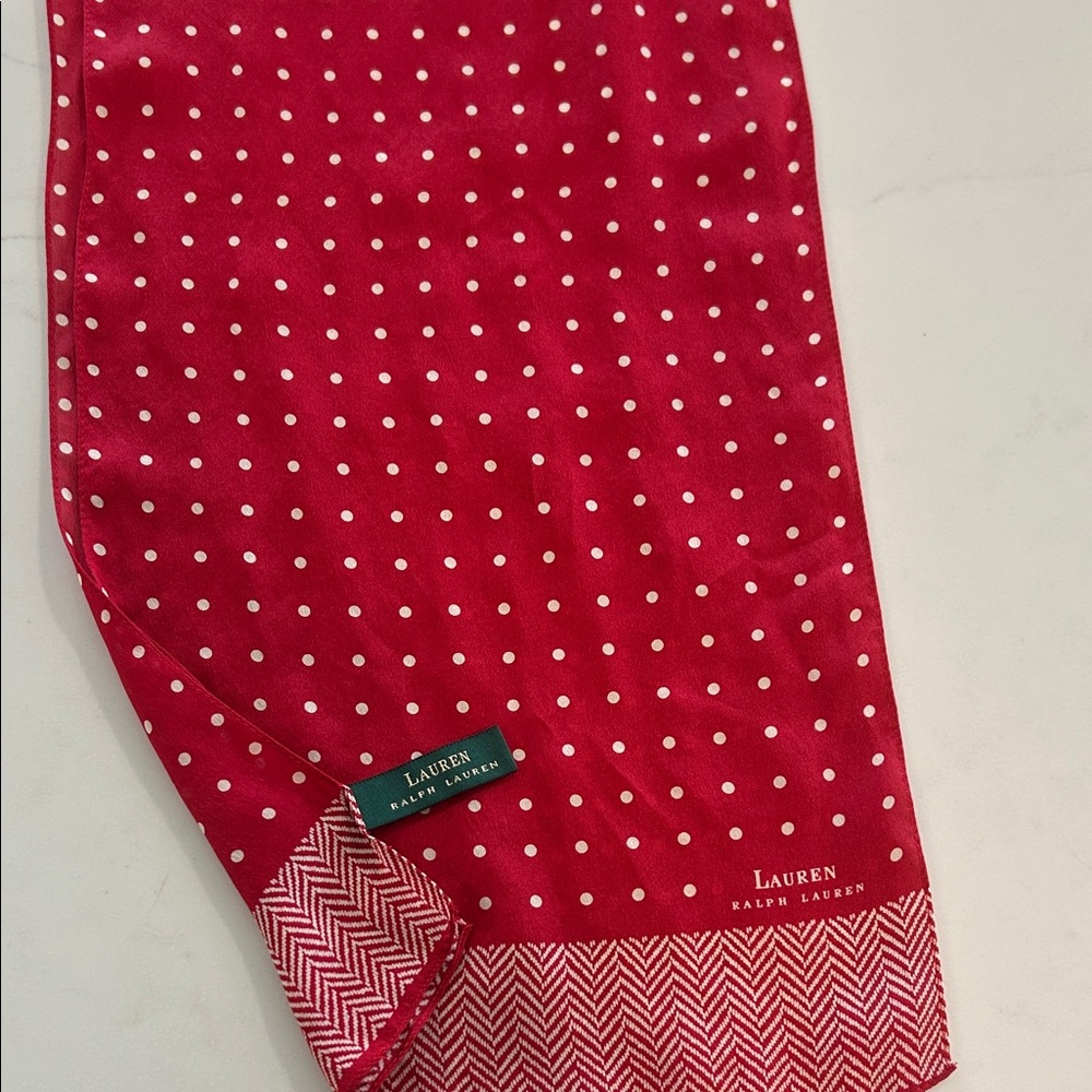 Lauren Ralph Lauren Red Dot Silk Scarf with Herringbone Border